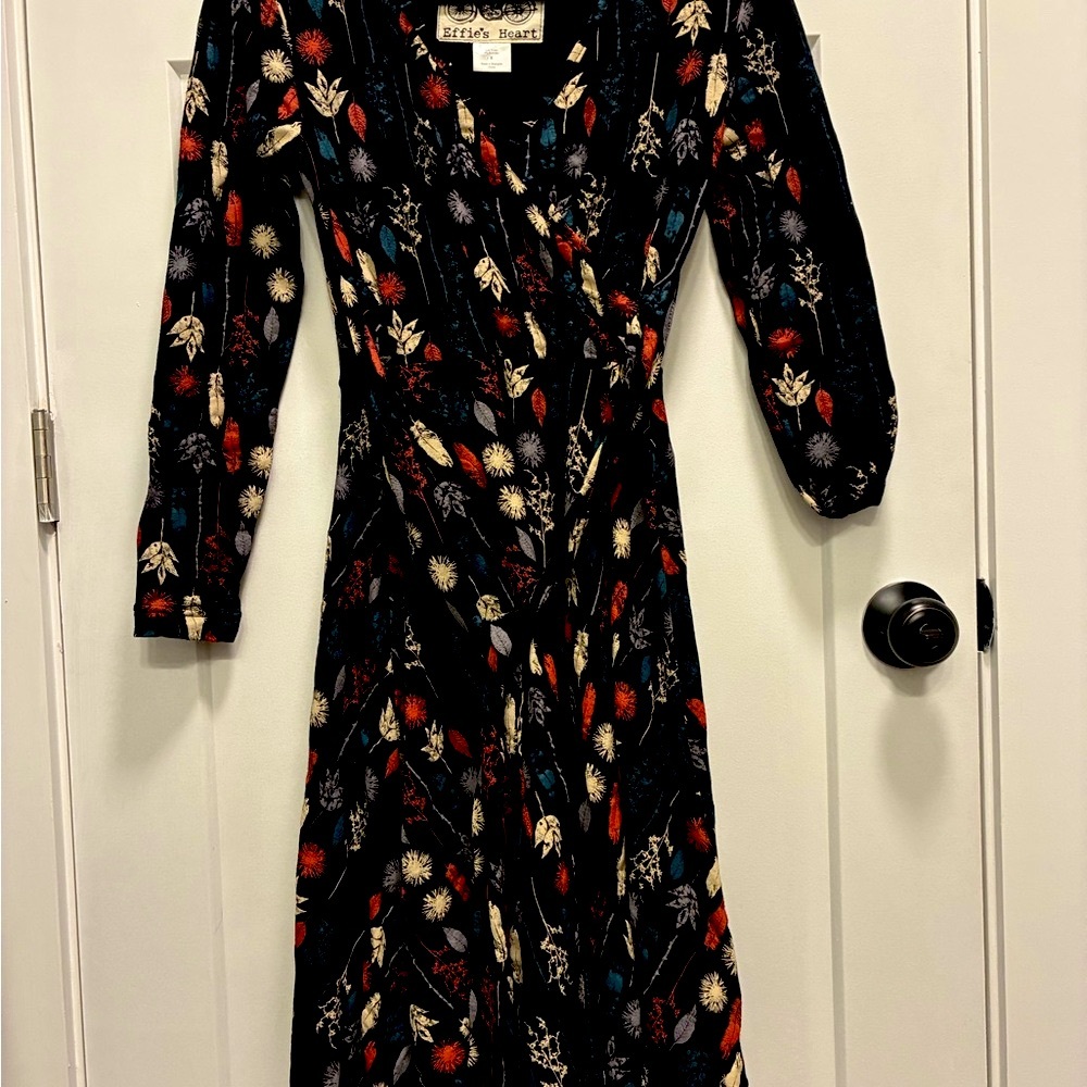 Effie's Heart Black and Orange Long Sleeve V-Neck Sundress